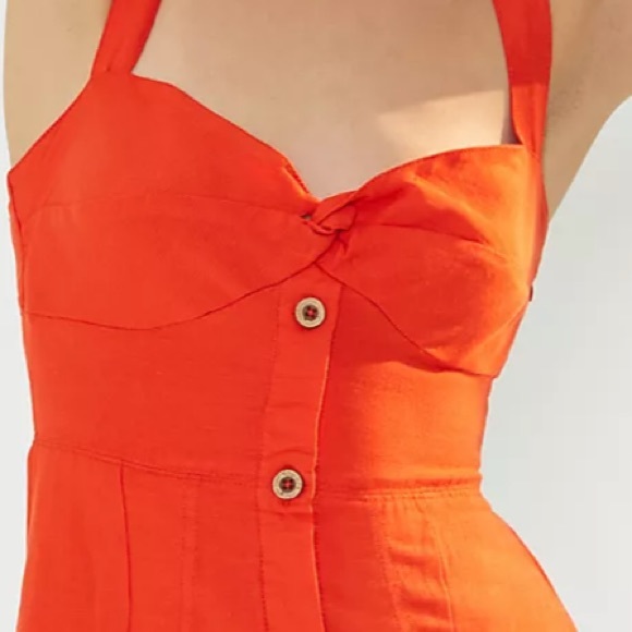 🍓Anthropologie Maeve Twist Front Mini Dress Red Linen Smocked Back Cut out XS - Picture 4 of 10